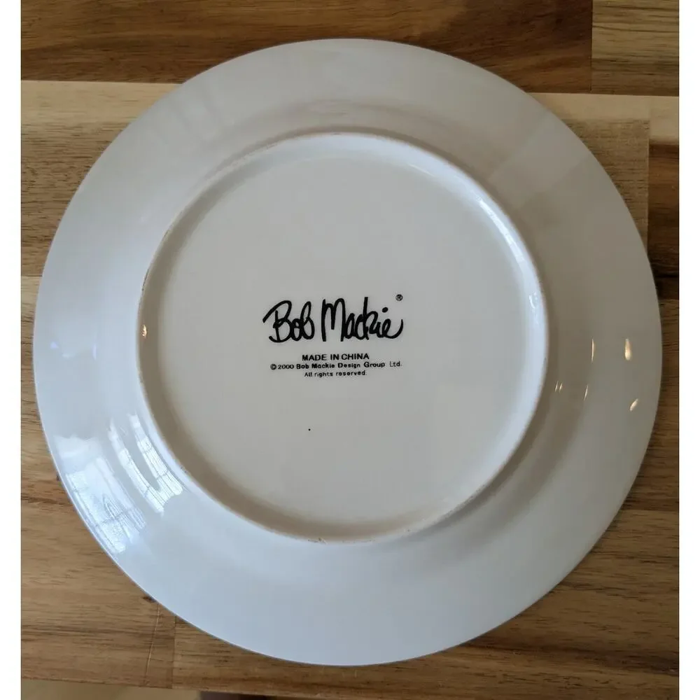 Bob Mackie 2000 Fine China Gold Trim White Soup Bowl Salad Plate Designer